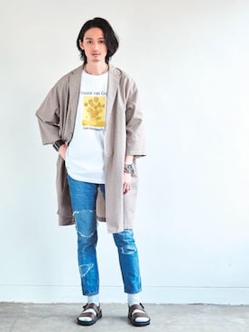 「tk.TAKEO KIKUCHI（ティーケータケオキクチ）のアイテム（サンダル）」を使った、君嶋麻耶さん（メンズ・176cm）の春コーディネート