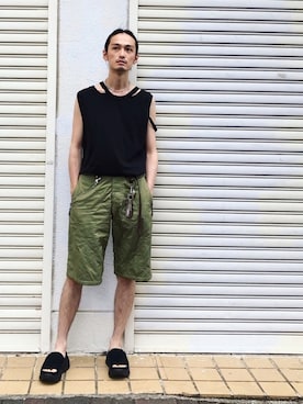 「N.HOOLYWOOD」｜「アイテム（サンダル）」を使った、君嶋麻耶さん（メンズ・176cm）の夏コーディネート
