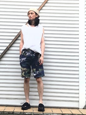 「N.HOOLYWOOD」｜「アイテム（ハンチング/ベレー帽）」を使った、君嶋麻耶さん（メンズ・176cm）の夏コーディネート