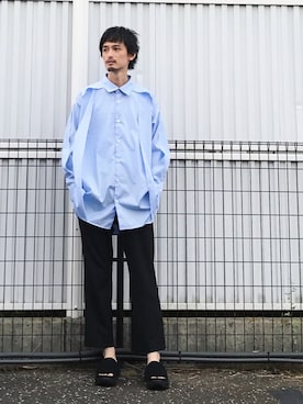 「N.HOOLYWOOD」｜「アイテム（スラックス）」を使った、君嶋麻耶さん（メンズ・176cm）の夏コーディネート
