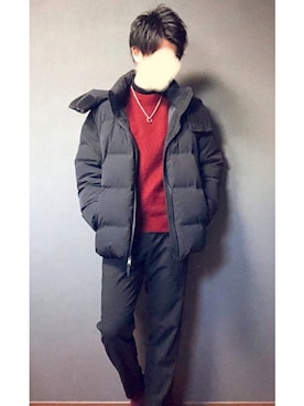 「アパレルスタッフ」｜「アイテム（ダウンジャケット/コート）」を使った、かーとぅ(学生🎓)さん（メンズ・178cm）の冬コーディネート