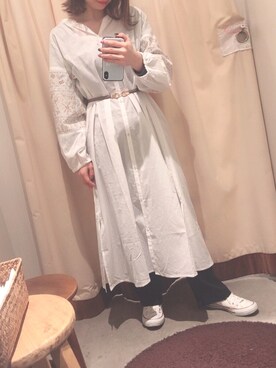 「earth music&ecology（アースミュージックアンドエコロジー）のエンブロイダリー刺繍ワンピース ＊（ワンピース）」を使った、naeさん（レディース・155cm）の春コーディネート