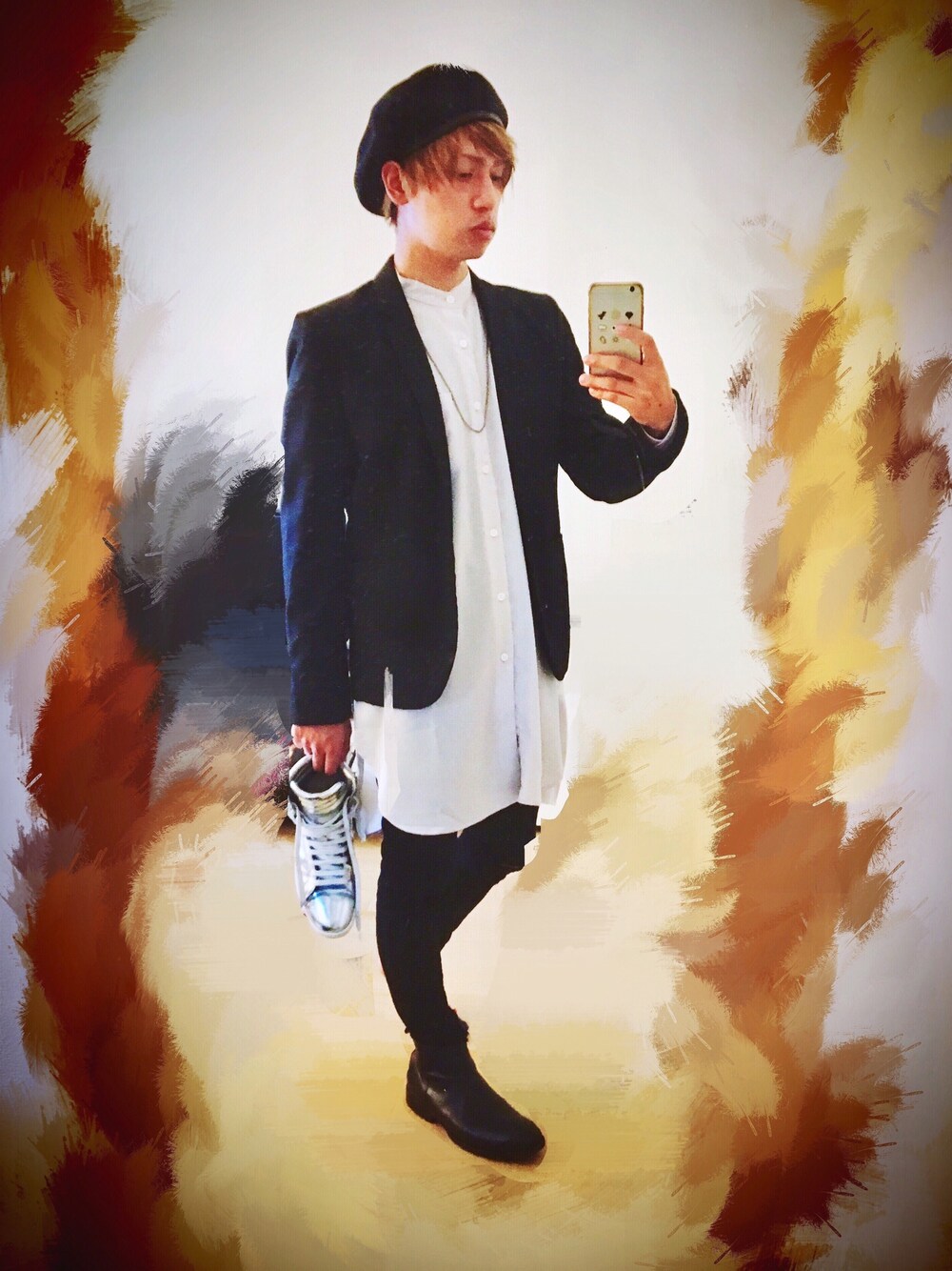 「秋のコーデ、シンプルコーデ、黒、ブーツ、モード、ジャケット」｜「tk.TAKEO KIKUCHIのCAMINANDO for tk.TAKEO KIKUCHI レザーブーツ（ブーツ、ブラック系）」を使った、ロペスさん（メンズ・164cm）の秋コーディネートの1枚目の写真