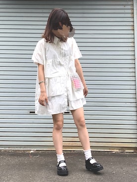 「ビーズバッグ」｜「アイテム（シャツワンピース）」を使った、すまいる☻さん（レディース・164cm）の夏コーディネート