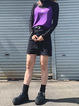 「パープル×黒」｜「アイテム（ファッション雑貨）」を使った、すまいる☻さん（レディース・164cm）の秋コーディネート