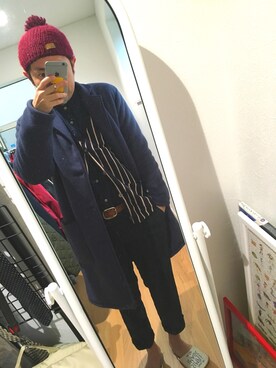 「SEVENDAYS=SUNDAY（セブンデイズサンデイ）のアイテム（チェスターコート）」を使った、ばっしーさん（メンズ・160cm）の冬コーディネート
