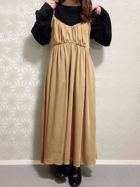 「ワッフルクルーネックＴ」｜「アイテム（ワンピース/ドレス）」を使った、ameさん（レディース・149cm）の冬コーディネート