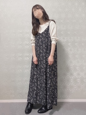 「ワッフルクルーネックＴ」｜「アイテム（ワンピース/ドレス）」を使った、ameさん（レディース・149cm）の春コーディネート