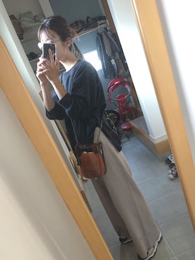 「リブニットパンツ」｜Miyu Yamaokaさん（レディース・162cm）の秋コーディネート