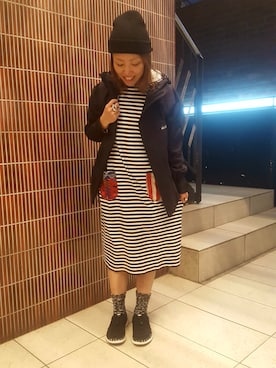 「black」｜「アイテム（マウンテンパーカー）」を使った、yamaayuさん（レディース・151cm）の冬コーディネート