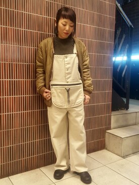 「MANASTASH（マナスタッシュ）のアイテム（サロペット/オーバーオール）」を使った、yamaayuさん（レディース・151cm）の冬コーディネート