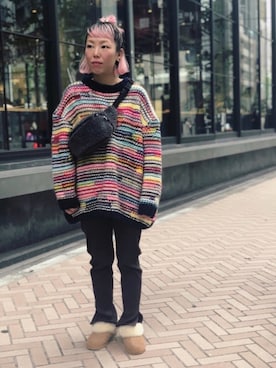 「MANASTASH（マナスタッシュ）のアイテム（レッグウェア）」を使った、yamaayuさん（レディース・151cm）の冬コーディネート