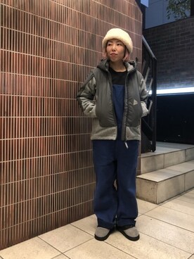 「and wander（アンドワンダー）のアイテム（ブルゾン）」を使った、yamaayuさん（レディース・151cm）の冬コーディネート