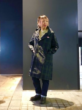 「ブラックウォッチ」｜「アイテム（ステンカラーコート）」を使った、yamaayuさん（レディース・151cm）の冬コーディネート