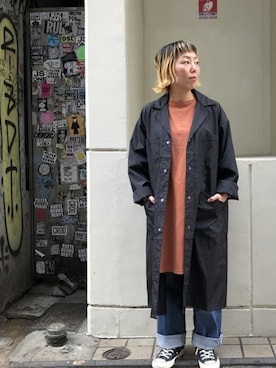 「MANASTASH（マナスタッシュ）のアイテム（ステンカラーコート）」を使った、yamaayuさん（レディース・151cm）の冬コーディネート