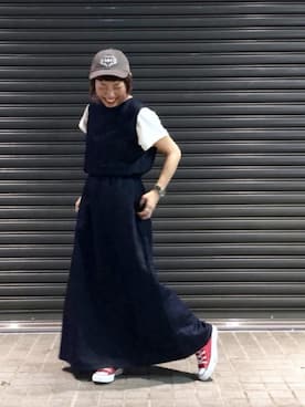 「BEAVER（ビーバー）のアイテム（帽子）」を使った、yamaayuさん（レディース・151cm）の夏コーディネート
