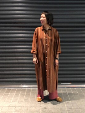 「MANASTASH（マナスタッシュ）のMANASTASH/マナスタッシュ　SNUG RELAX PANTS スナッグリラックスパンツ（その他パンツ）」を使った、yamaayuさん（レディース・151cm）の秋コーディネート
