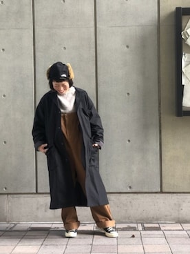 「MANASTASH（マナスタッシュ）のアイテム（ステンカラーコート）」を使った、yamaayuさん（レディース・151cm）の秋コーディネート