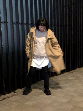 「MANASTASH（マナスタッシュ）のアイテム（ステンカラーコート）」を使った、yamaayuさん（レディース・151cm）の秋コーディネート
