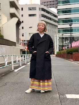 「MANASTASH（マナスタッシュ）のアイテム（ステンカラーコート）」を使った、yamaayuさん（レディース・151cm）の冬コーディネート