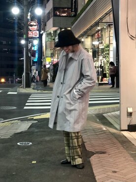 「柄×柄」｜「アイテム（ステンカラーコート）」を使った、yamaayuさん（レディース・151cm）の冬コーディネート