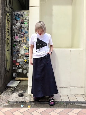 「and wander（アンドワンダー）のアイテム（Tシャツ/カットソー）」を使った、yamaayuさん（レディース・151cm）の春コーディネート