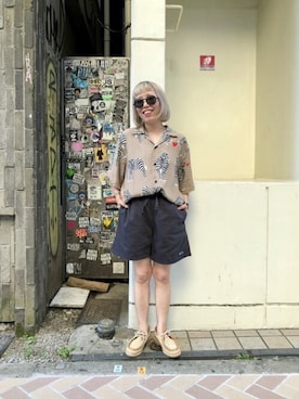 「MANASTASH（マナスタッシュ）のMANASTASH/マナスタッシュ　HEMP SHORTS for BEAVER ヘンプショーツフォービーバー（その他パンツ）」を使った、yamaayuさん（レディース・151cm）の夏コーディネート