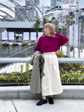 「白スカート」｜「アイテム（ステンカラーコート）」を使った、yamaayuさん（レディース・151cm）の秋コーディネート