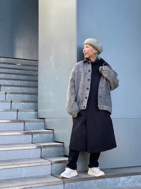 「MANASTASH（マナスタッシュ）のアイテム（ステンカラーコート）」を使った、yamaayuさん（レディース・151cm）の冬コーディネート
