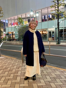 「MANASTASH（マナスタッシュ）のアイテム（ステンカラーコート）」を使った、yamaayuさん（レディース・151cm）の冬コーディネート