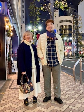 「MANASTASH（マナスタッシュ）のアイテム（ステンカラーコート）」を使った、yamaayuさん（レディース・151cm）の冬コーディネート
