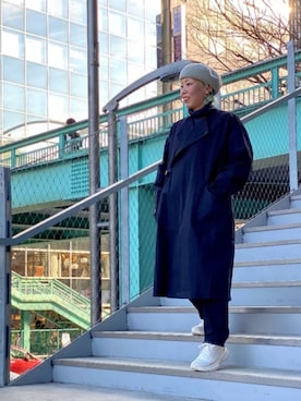 「MANASTASH（マナスタッシュ）のアイテム（ステンカラーコート）」を使った、yamaayuさん（レディース・151cm）の冬コーディネート