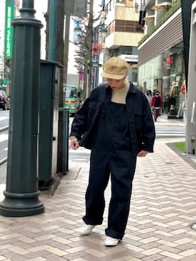 「MANASTASH（マナスタッシュ）のアイテム（オールインワン・サロペット）」を使った、yamaayuさん（レディース・151cm）の冬コーディネート