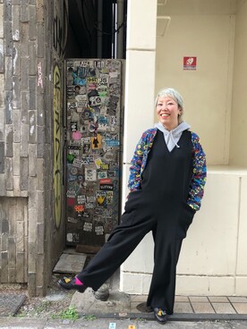 「MANASTASH（マナスタッシュ）のアイテム（オールインワン・サロペット）」を使った、yamaayuさん（レディース・151cm）の冬コーディネート