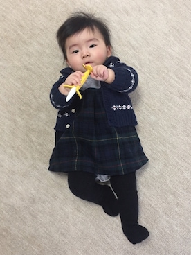 「アイテム（ロンパース、グリーン系）」を使った、U.T.Aさん（キッズ・70cm）の冬コーディネート