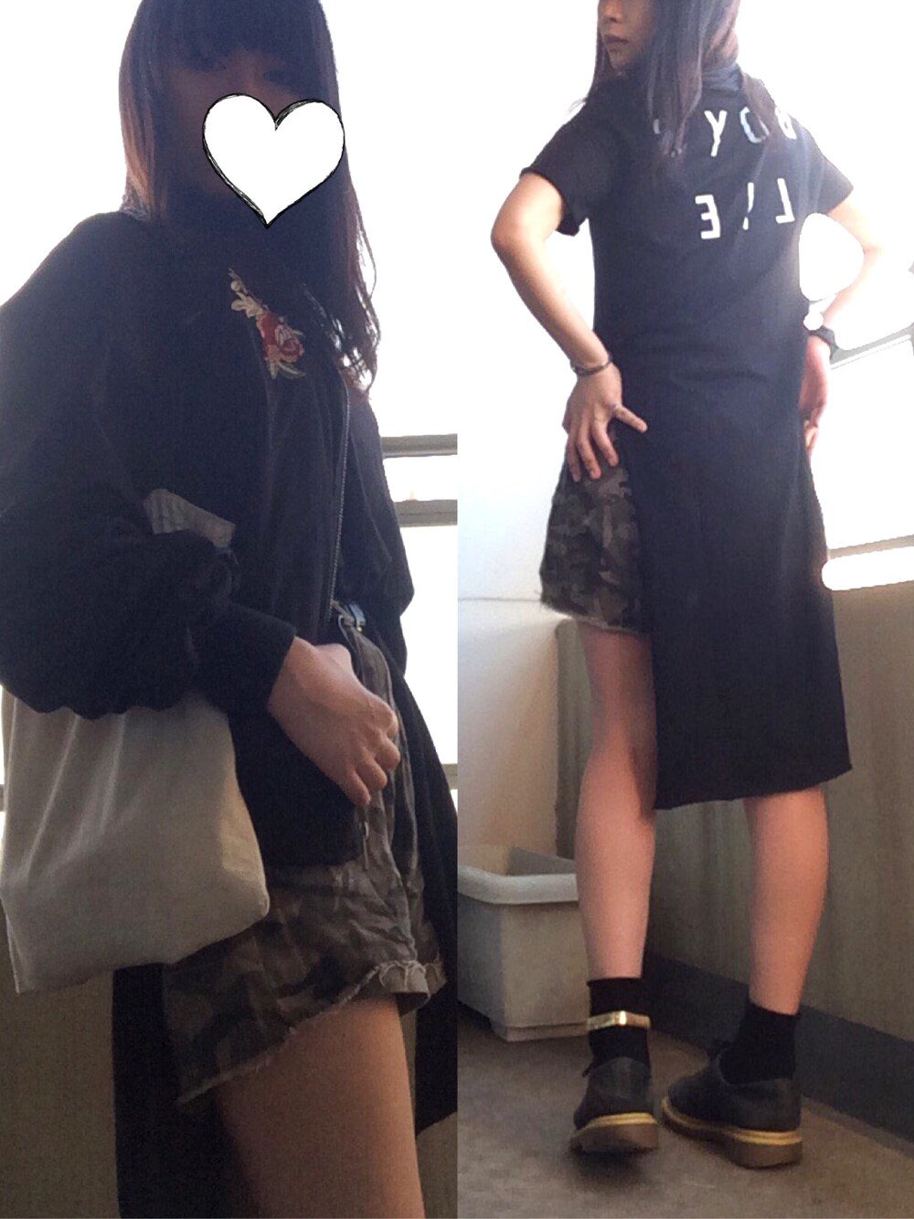 ブラック系のブルゾン、ブラック系のTシャツ/カットソー、グリーン系のその他パンツを着用したレディースの春コーディネートの1枚目の写真