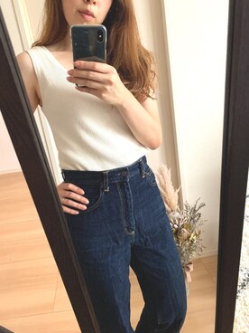 「GU（ジーユー）のアイテム（デニムパンツ、ブルー系）」を使った、ayaさん（レディース）の夏コーディネート