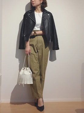 「THE SHINZONE（ザ　シンゾーン）のハイウエストチノパンツ（チノパンツ）」を使った、chiakiさん（レディース・155cm）の春コーディネート