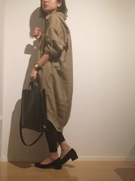「mercibeaucoup,（メルシーボークー）のアイテム（シャツワンピース）」を使った、chiakiさん（レディース・155cm）の春コーディネート