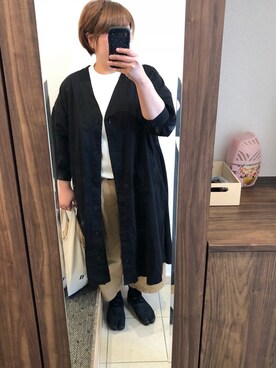 「UNIQLO（ユニクロ）のワッフルクルーネックT（5分袖）（Tシャツ/カットソー）」を使った、ryoさん（レディース・160cm）の秋コーディネート
