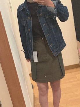 「CECIL McBEE（セシルマクビー）のカーゴポケットタイトスカート（スカート、グリーン系）」を使った、つむぐさん（レディース・143cm）の冬コーディネート