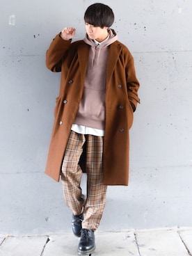 「CASPER JOHN（キャスパージョン）のアイテム（チェスターコート）」を使った、こーせ︎︎︎︎︎︎︎︎さん（メンズ・169cm）の冬コーディネート