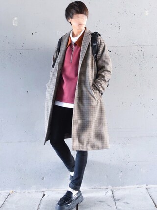 チェスターコート（ブラウン系）を使った「ワインレッド」の人気