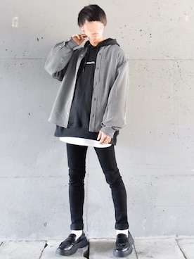 パーカーを使った ノーカラーシャツ のメンズ人気ファッションコーディネート Wear