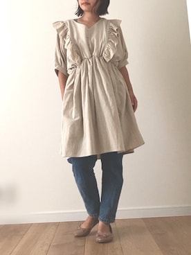 「GRL（グレイル）のテーパードデニムパンツ（デニムパンツ）」を使った、Ririさん（レディース・150cm）の夏コーディネート