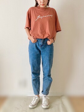 「GRL（グレイル）のテーパードデニムパンツ（デニムパンツ）」を使った、Ririさん（レディース・150cm）の夏コーディネート