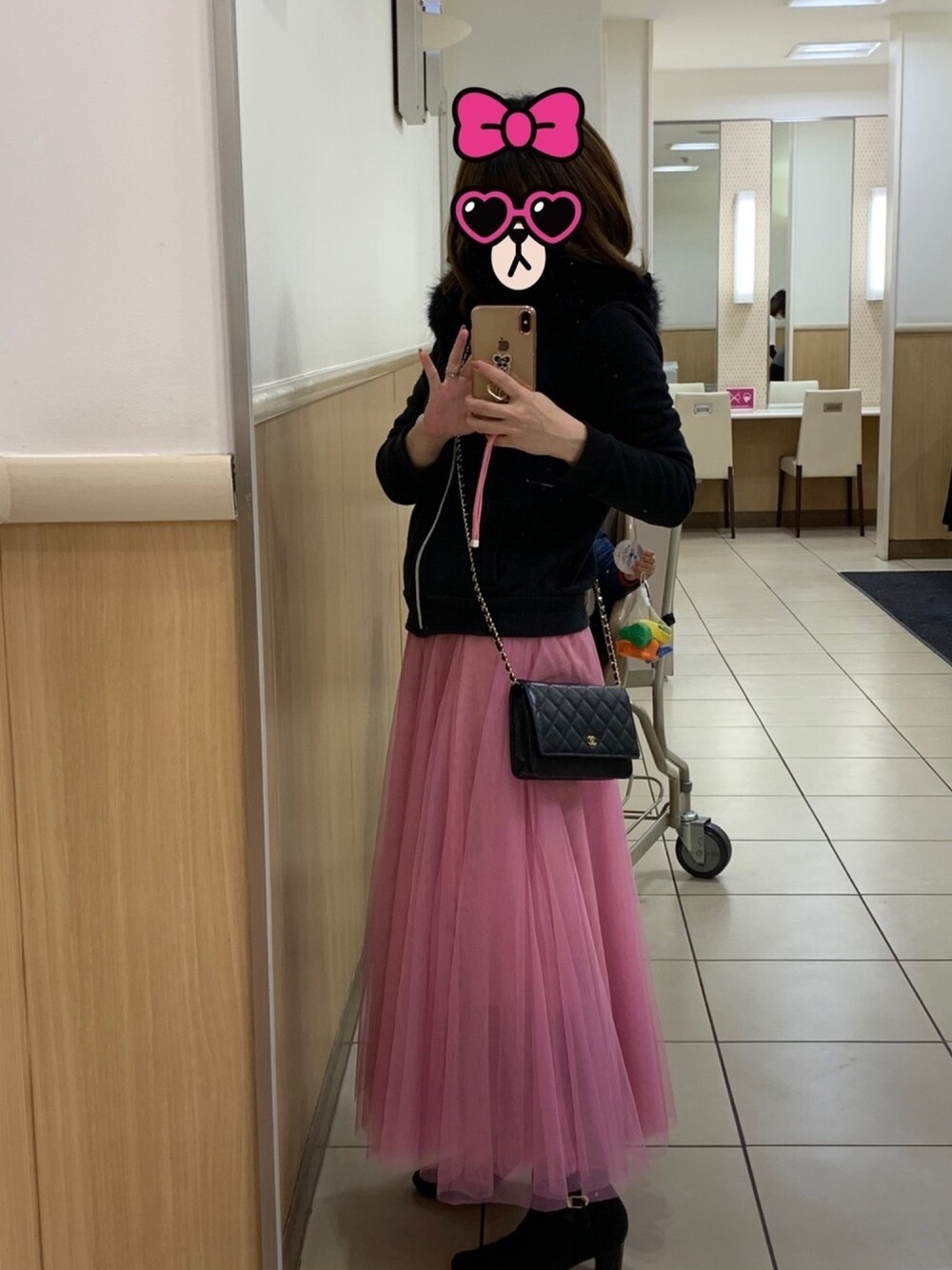 「carinoのアイテム（スカート、ピンク系）」を使った、sapi  mamaさん（レディース・155cm）の冬コーディネートの1枚目の写真