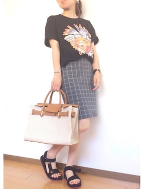 「OZOC（オゾック）のアイテム（かごバッグ）」を使った、eri♡さん（レディース・155cm）の夏コーディネート