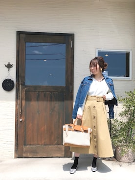 「OZOC（オゾック）のアイテム（かごバッグ）」を使った、eri♡さん（レディース・155cm）の春コーディネート