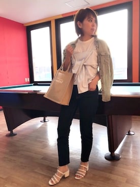 「HANES（ヘインズ）の【OUTLET STORE PRICE】【Hanes/ヘインズ】ジャパンフィット JAPAN FIT 【2枚組】クルーネックTシャツ（Tシャツ/カットソー）」を使った、eri♡さん（レディース・155cm）の夏コーディネート